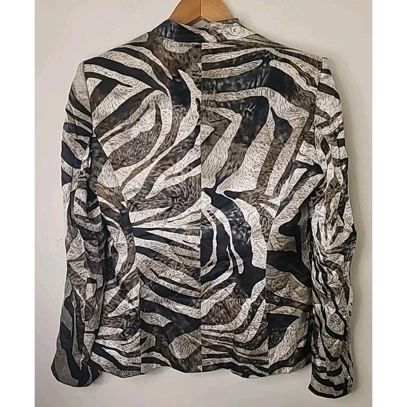 Women's 100% Silk Jacket Full Zip Zebra Print Animal colorful Sz 12 Large‎